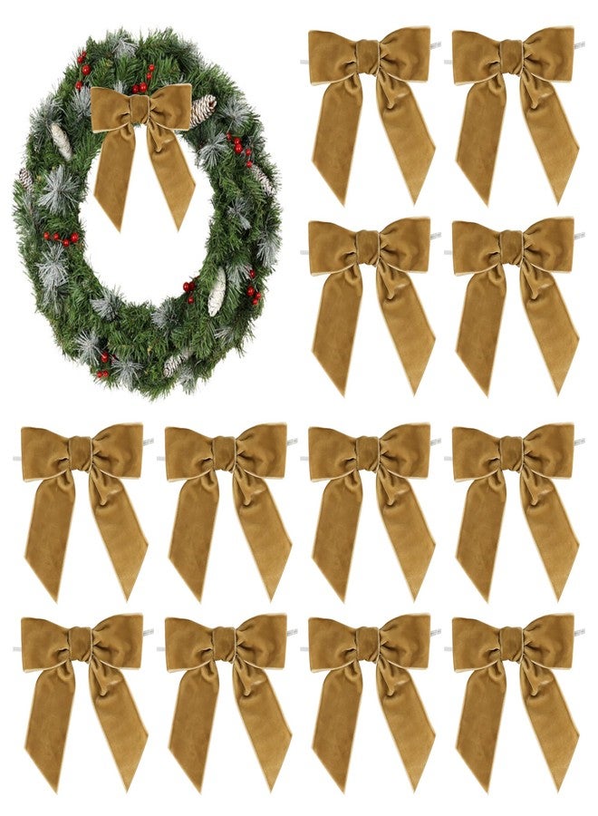 AIMUDI Gold Velvet Bows 4.5" Gold Christmas Bows for Tree Premade Bows for Wreaths Twist Tie Bows for Gift Wrapping, Festive Winter Decor, Tree Garland, Swag, Wedding Decor - 12 PCs - Image 1